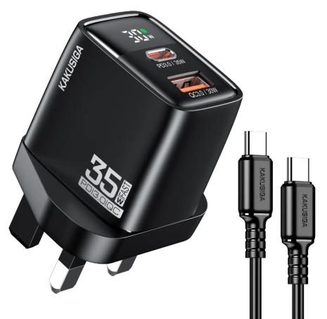 KAKUSIGA KSC-1244 PD35W+QC30 dual port fast charging digital display charger set (UK)(Type-C to Lightning)