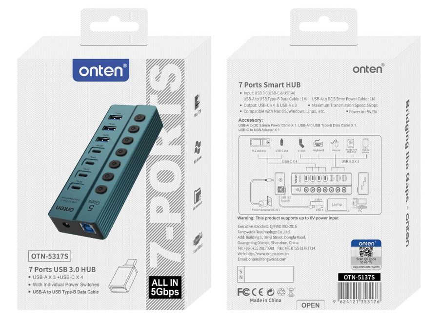 ONTEN OTN-5317S USB 3.07-Ports Hub