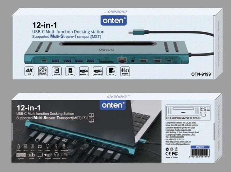 ONTEN OTN-9199 12-in-1 USB-C Multiport Multi- Function Converter Docking Station