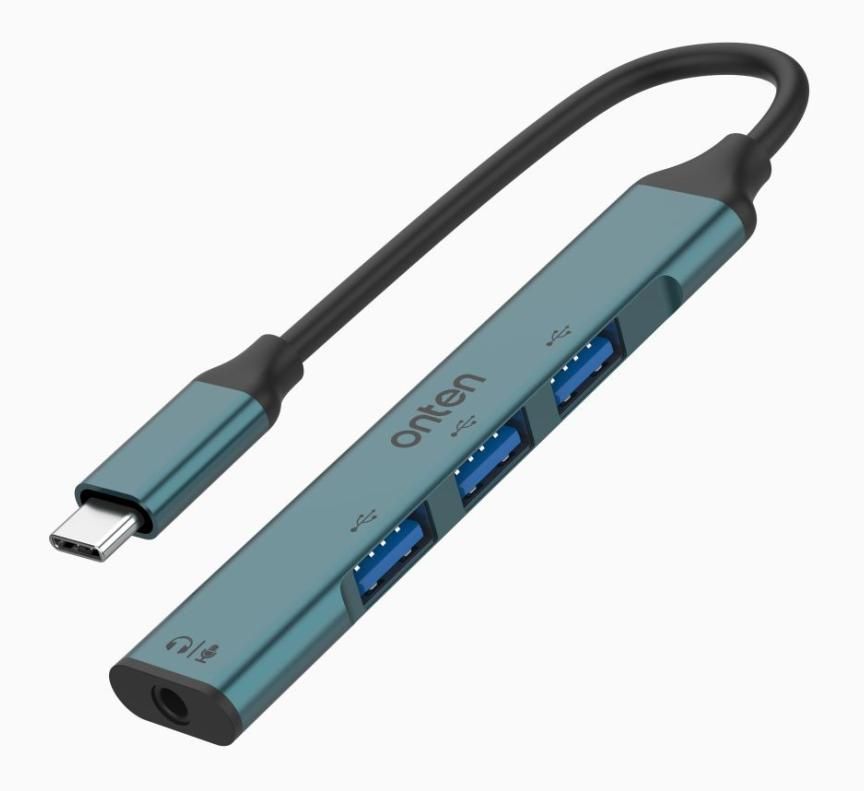 ONTEN OTN-9706 USB-C to 3.5mm Jack adapter with USB 3-Port HUB USB-C
