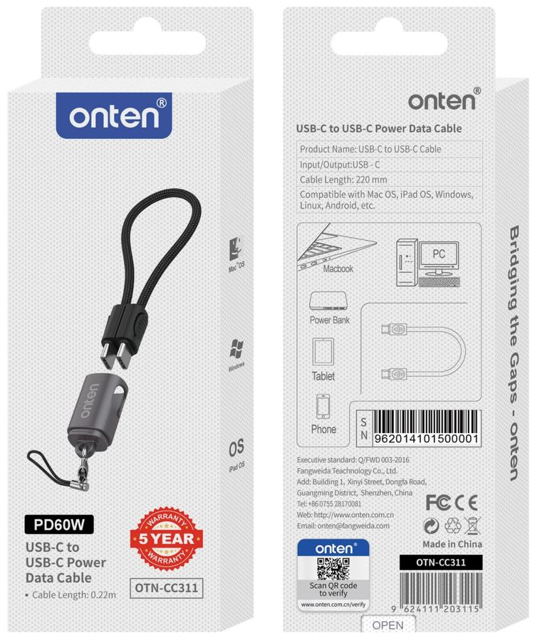 ONTEN OTN-CC311 USB-CC CC charging cable : PD65W
