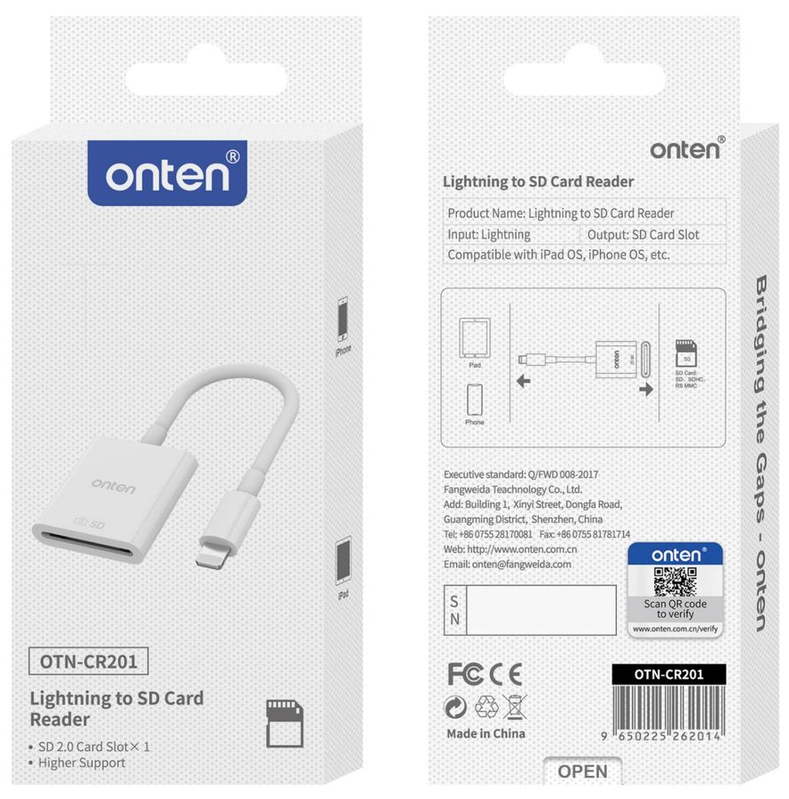 ONTEN OTN-CR201 Lightning SD card reader ！