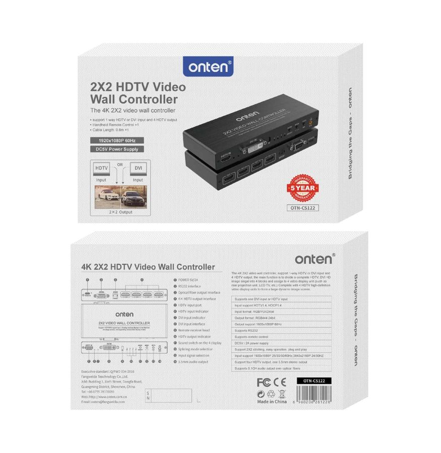 ONTEN OTN-CS122 2x2 HDMI 1.4 VIDEO WALL CONTROLLER 4K@30Hz 2x2 HDMI 1.4