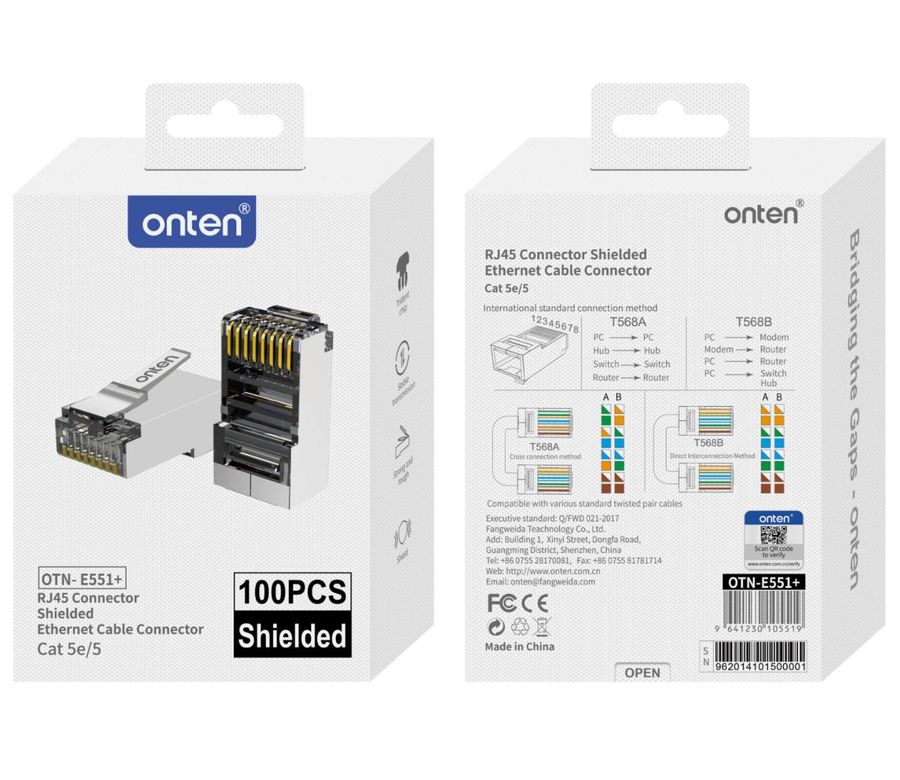 ONTEN OTN-E551+ RJ45 ConnectorShielded Ethernet Cable Connector Cat 5e/5