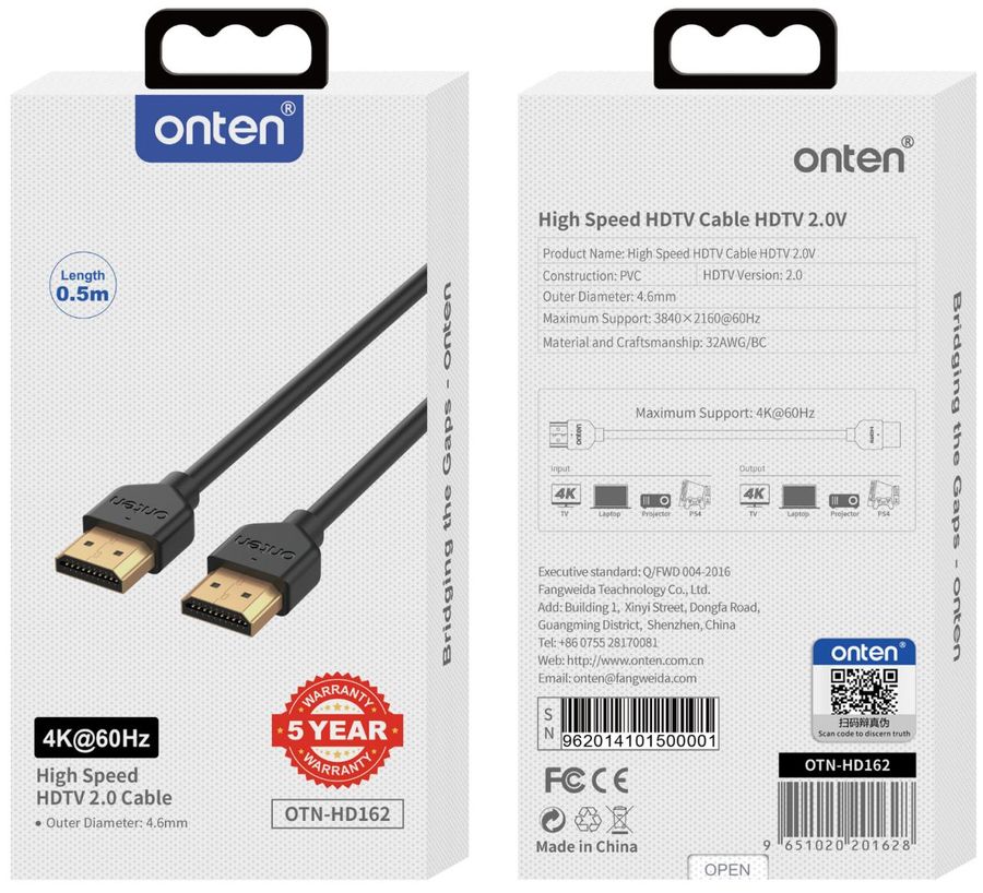 ONTEN OTN-HD162 High Speed HDTV Cable HDTV 2.0V