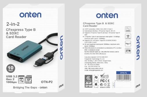 ONTEN OTN-KSS CFexpress Type B & SDXC Card Reader USB 3.2 Gen 2 10Gbps Support : USB-C or USB-A CFexpress B