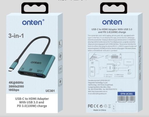 ONTEN OTN-UC301 +USB 3.2Gen 1+PD HDMI(4K@60HZ)