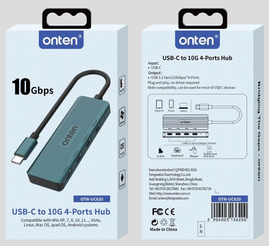 ONTEN OTN-UC620 USB 3.2 Gen 2 4-Port 10G Hub 4