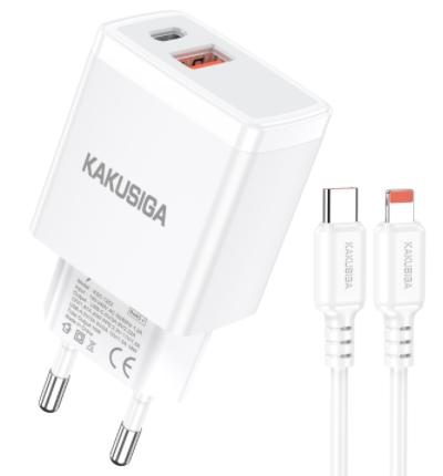KAKUSIGA KSC-1253 PD20W+QC3.0 charger set (EU) (Type-C to Lightning)